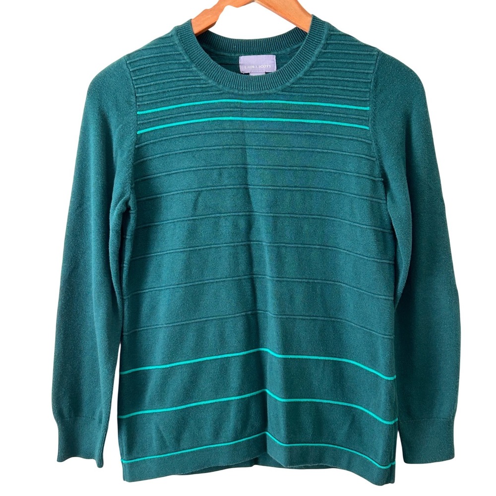 Laura Scott Greenish-Teal Sweater Horizontal‎ Accent Ribbing Women's Size Med